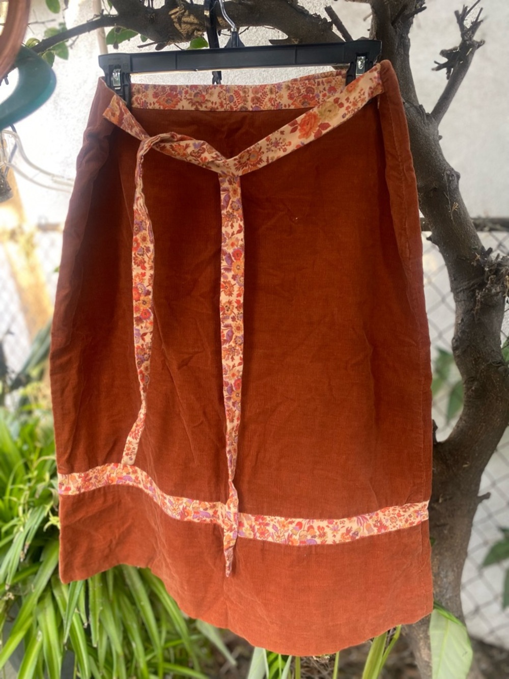 Rust Orange A-Line Skirt with Floral Trim